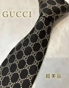 【超美品】GUCCI ネクタイ GG柄 ブラック&ゴールド 大剣9 イタリア製