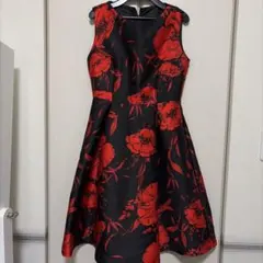 黒と赤の花柄ノースリーブワンピース
