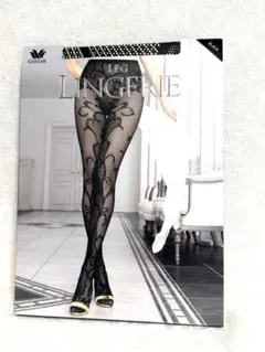 ワコール　WACOAL 柄ストッキング　柄タイツ　ブラック