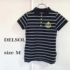 ..DELSOL ストライプ ポロシャツ Mレディース　ゴルフウェア白黒ボーダーのサムネイル