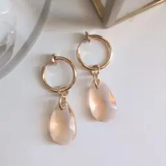 ハンドメイド イヤリング フープイヤリング クリップ ガラス ドロップ しずく