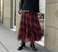 SCOT CLUB ブロックチェック チュール ロングスカート 赤×黒のサムネイル