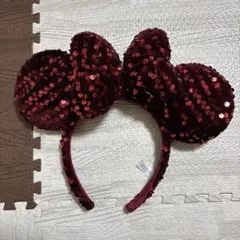 ミッキー型スパンコールカチューシャ バーガンディ