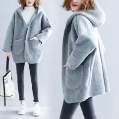 暖かい ボアジャケット 無地＆シンプル フード付き 1つボタン アウター