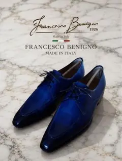 Francesco Benigno ブルーパティーヌ レザーシューズ イタリア製のサムネイル