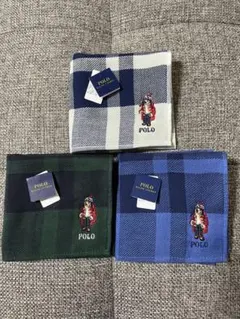 新品未使用★ポロラルフローレン ポロベア チェック タオルハンカチ3枚セット
