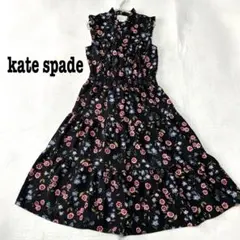 【美品】ケイトスペード メドウノースリーブスモックウエスト ティアードワンピース