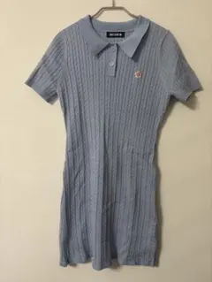 MARY QUANT ケーブルニット ポロワンピース ブルー