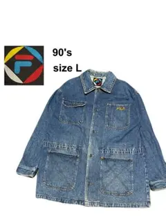 ★90s★FILA★デニム カバーオール★ジャケット★ロゴ★刺繍★スポーツ★M★のサムネイル
