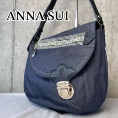 極美品✨ ANNA SUI デニム ショルダーバッグ キャンバス レザー ロゴ