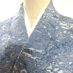 5k1847 着物　正絹　単衣　小紋　青　白　花柄　和装