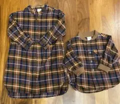 【お揃い】チェック柄 長袖シャツ 姉弟セット　100cm、80cm