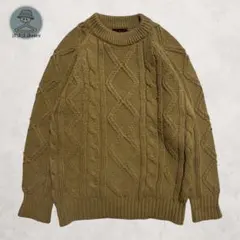 長袖ニット ケーブル編み セーター マスタード カジュアル 冬