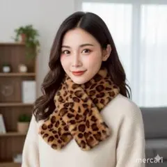 マフラー　スヌード　レオパードスヌード　ヒョウ柄マフラー　フェイクファー