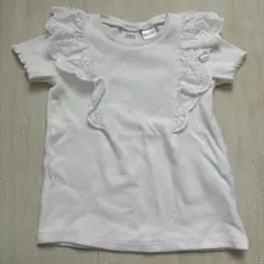 ZARA ザラ　フリル　半袖　Tシャツ　リブ　ホワイト　2-3y 98cm