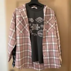 新品Lovetoxic フード付きチェックシャツ&長袖カットソーセット 140