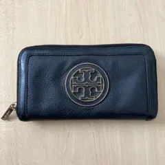 Tory Burch /ラウンドジップウォレットブラックレザー/長財布