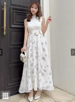 リボンベルト付きニットドッキング花柄ワンピース[ru1178] アイボリー