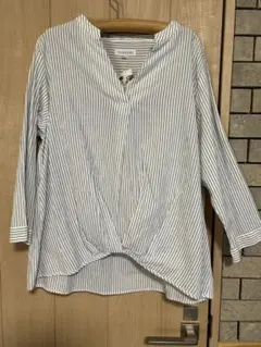 【新品】CLOSSH I 長袖 スキッパーシャツ 白と青のストライプ 4L