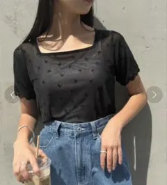 リボンフロッキートップス　シアートップス