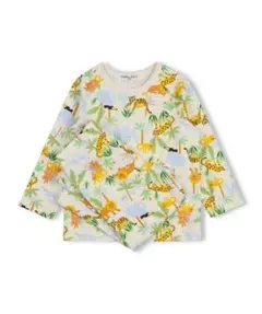 新品80-110 綿100％ 動物総柄長袖パジャマ