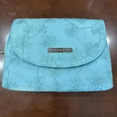 GIVENCHY ポーチ ライトブルー 花柄刺繍 ミラー付き