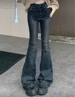 SHEIN フレアデニムパンツ フレアレッグジーンズ Mサイズ ダークウォッシュ