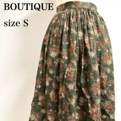 昭和レトロ y2k ボタニカル総柄 ギャザー バックジップ 薄手スカート