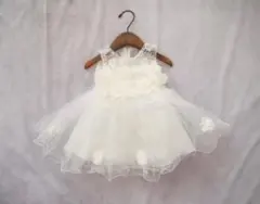 ホワイト フラワーモチーフ フォーマルドレス 80サイズ　ベビードレス