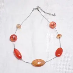 英国製 ヴィンテージ ネックレス ビーズネックレス コーラルピンク