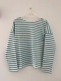 OUTILウティ】フランス製長袖ボーダー バスクシャツ水色×ベージュ 