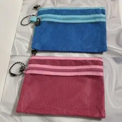 メッシュポーチ ピンク ブルー中型2点セット