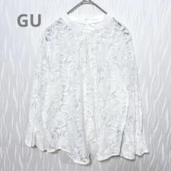 GU 総レース ブラウス フレア袖 ホワイト M