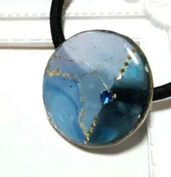 【匿名配達メール便】青　ゴールド　インクアート　ヘアゴム　ハンドメイド