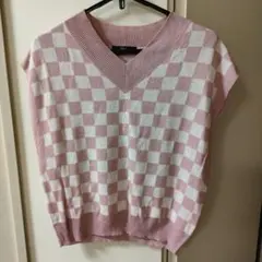 ベスト　ピンク　市松模様　しまむら レディースニット