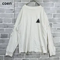 coen コーエン 長袖Tシャツ ロンT 袖プリント ホワイト 白C999のサムネイル