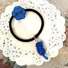 【お試し価格】猫ちゃんヘアゴム　爽やかブルー　キラキラ