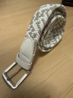 編み込みデザイン ベルト ホワイト ベージュ
