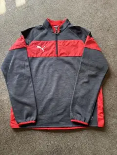 PUMA ハーフジップ 長袖ウェア Lサイズ グレー/レッド