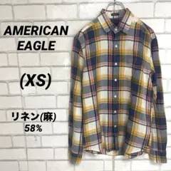 アメリカンイーグル　リネンブレンド　チェックシャツ　麻58% 綿　コットン
