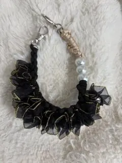 パラコード スマホ フリル ストラップ黒