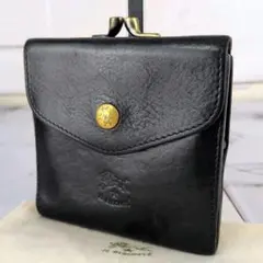 【美品】イルビゾンテ☆がま口　ロゴ刻印　二つ折り　財布　ブラック　袋付き