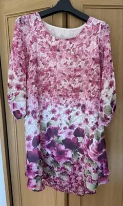Provador パネルプリントシフォンチュニック　花柄ピンク系