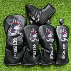 新品 5点セット ドラえもん ゴルフクラブヘッドカバー1+3W5W+UT+PT黒