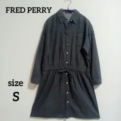 フレッドペリー ウエスト リボン 長袖シャツ ワンピース ドレス 　グレー