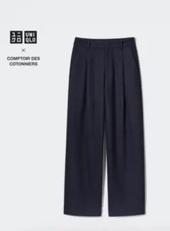 ユニクロ　ブラッシュドジャージータックワイドパンツ　ネイビー　S