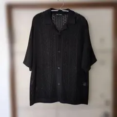 GU ウォッシャブルメッシュニットシャツ(五分袖)黒Mサイズ