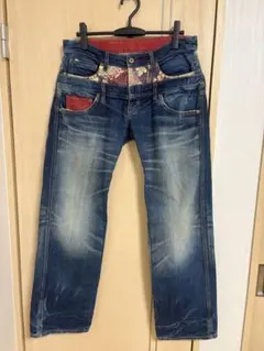 ★送料無料★W32✨ETERNAL 備中倉敷工房「倉」和柄 菊柄 ダメージ加工