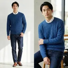 ポロラルフローレン 長袖ニット ケーブルニット ブルー M ロゴ刺繍 コットンのサムネイル
