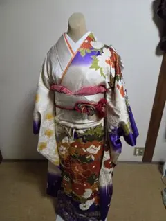 605ag25◎七五三 七歳 女児 着物&袋帯 総柄 古典柄 極淡い青緑